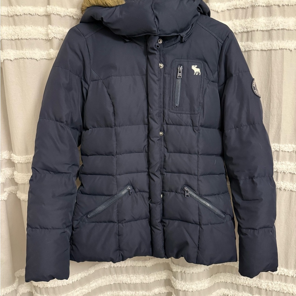 Navy Puffer Jacket with Logo
